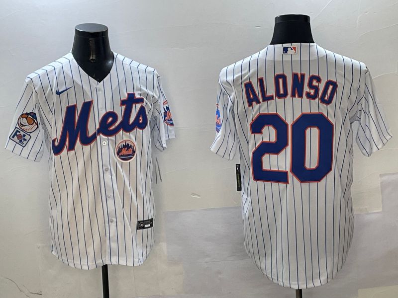Men New York Mets #20 Alonso White Stripe Game Fashion 2025 Nike MLB Jersey style 6
